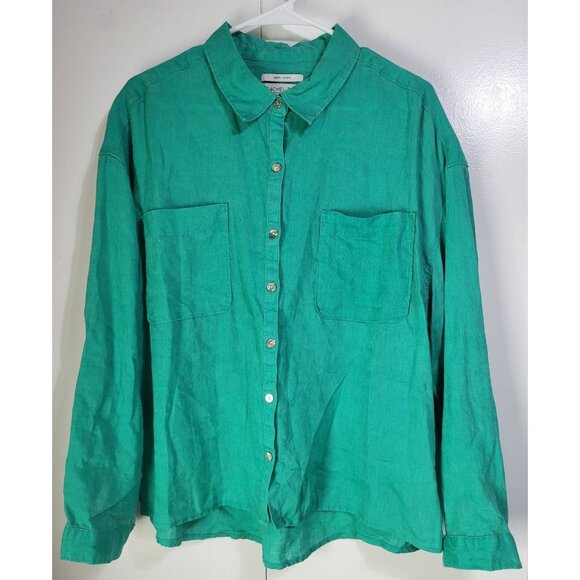 Rachel Zoe Tops - Rachel Zoe Women's XL Green 100% Linen Button Up Long Sleeved Blouse